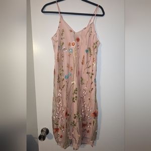 Eci New York, pink floral embroidered slip dress,size 6